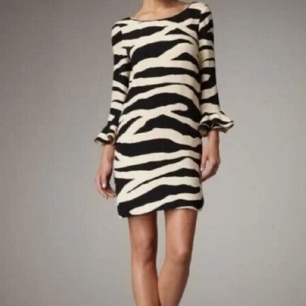 KATE SPADE ANDORA ZEBRA PRINT BLACK CREAM SILK SHIFT DRESS Size 4